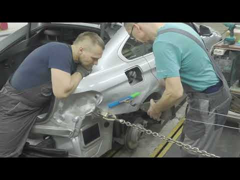 БМВ, рихтовка тотального крыла после удара об отбойник. Body repair after an accident. БМВ, рихтовка тотального крыла после удара об отбойник. Body repair after an accident.